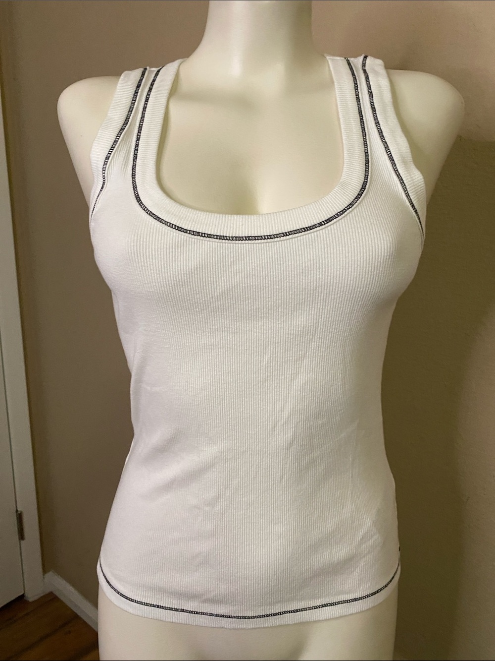 Pilcro White Ribbed tank Tee with Black Contrast Stitching S